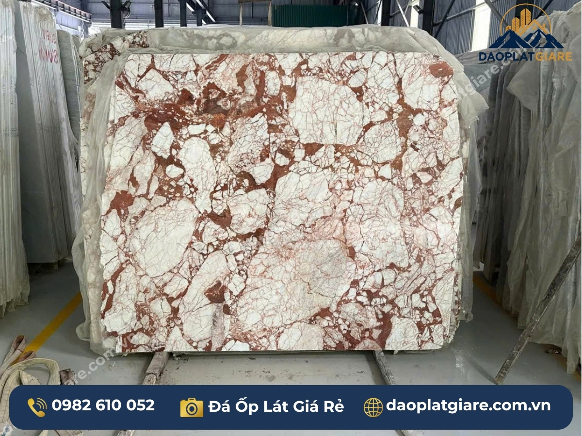 đá marble đỏ Rosaline Yên Bái ốp bậc thềm biệt thự tân cổ điển