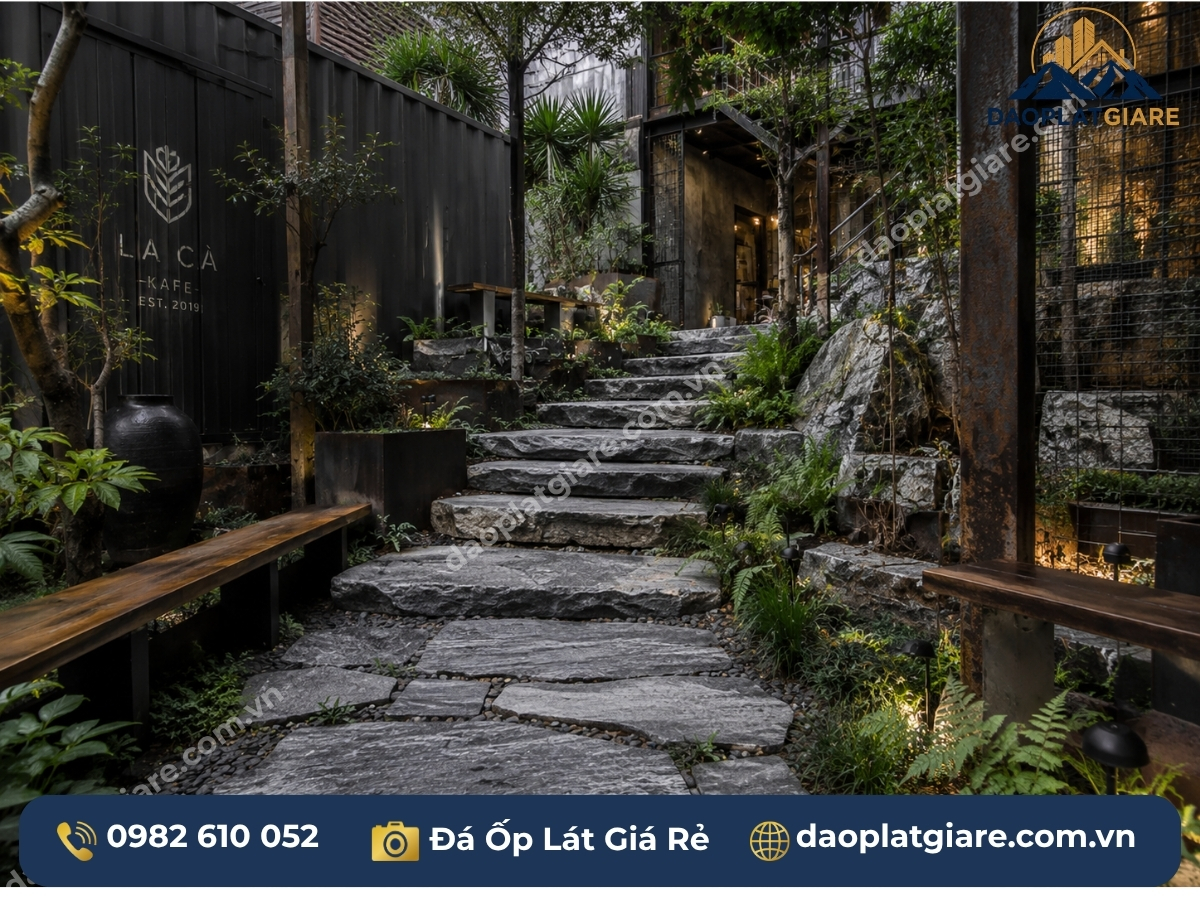 đá lát sân vườn đá chẻ bậc không đều rustic industrial
