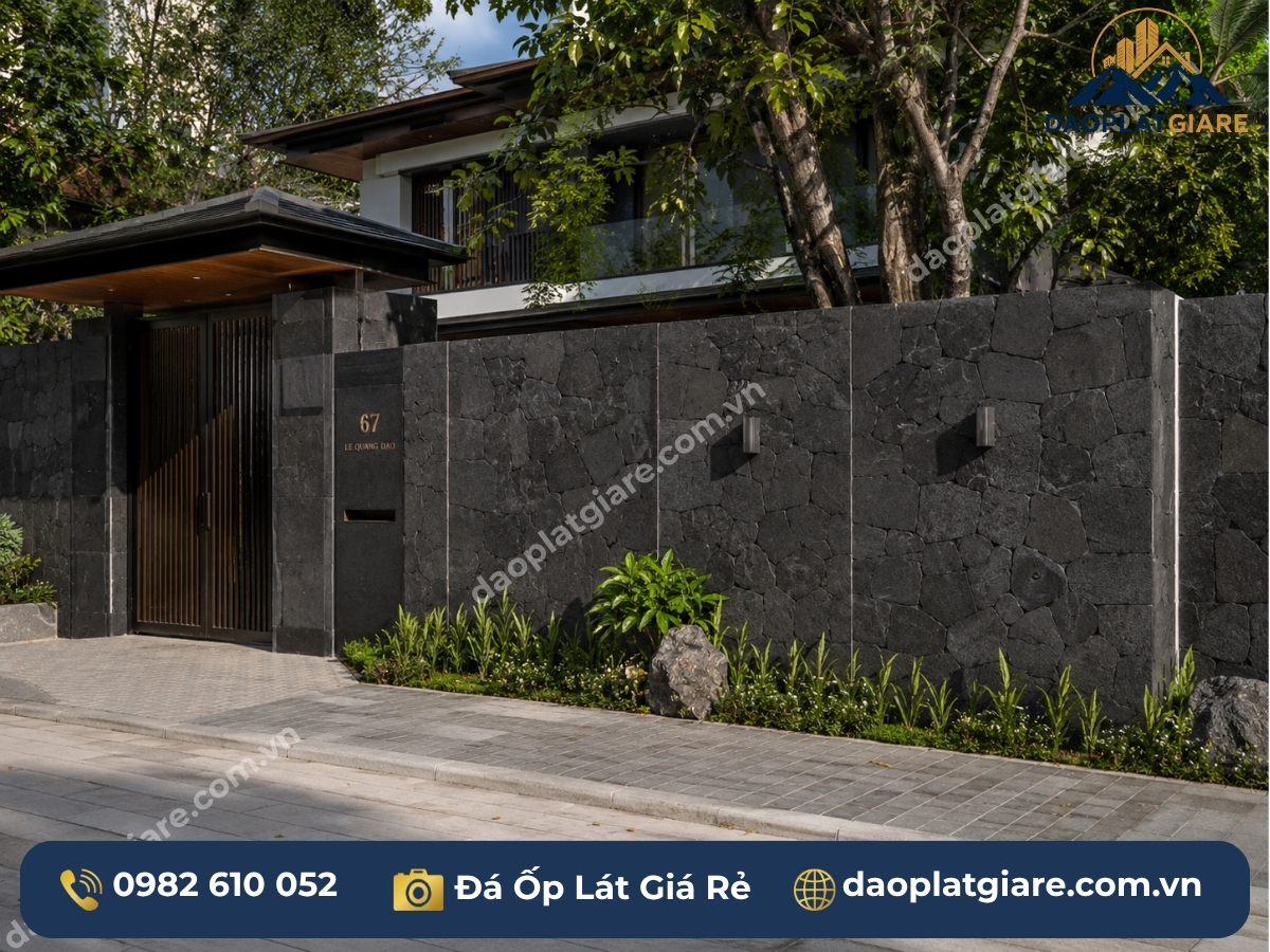 đá basalt đen ốp tường ngoài trời phong cách hiện đại