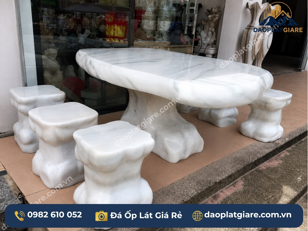 bàn ghế đá marble trắng Yên Bái