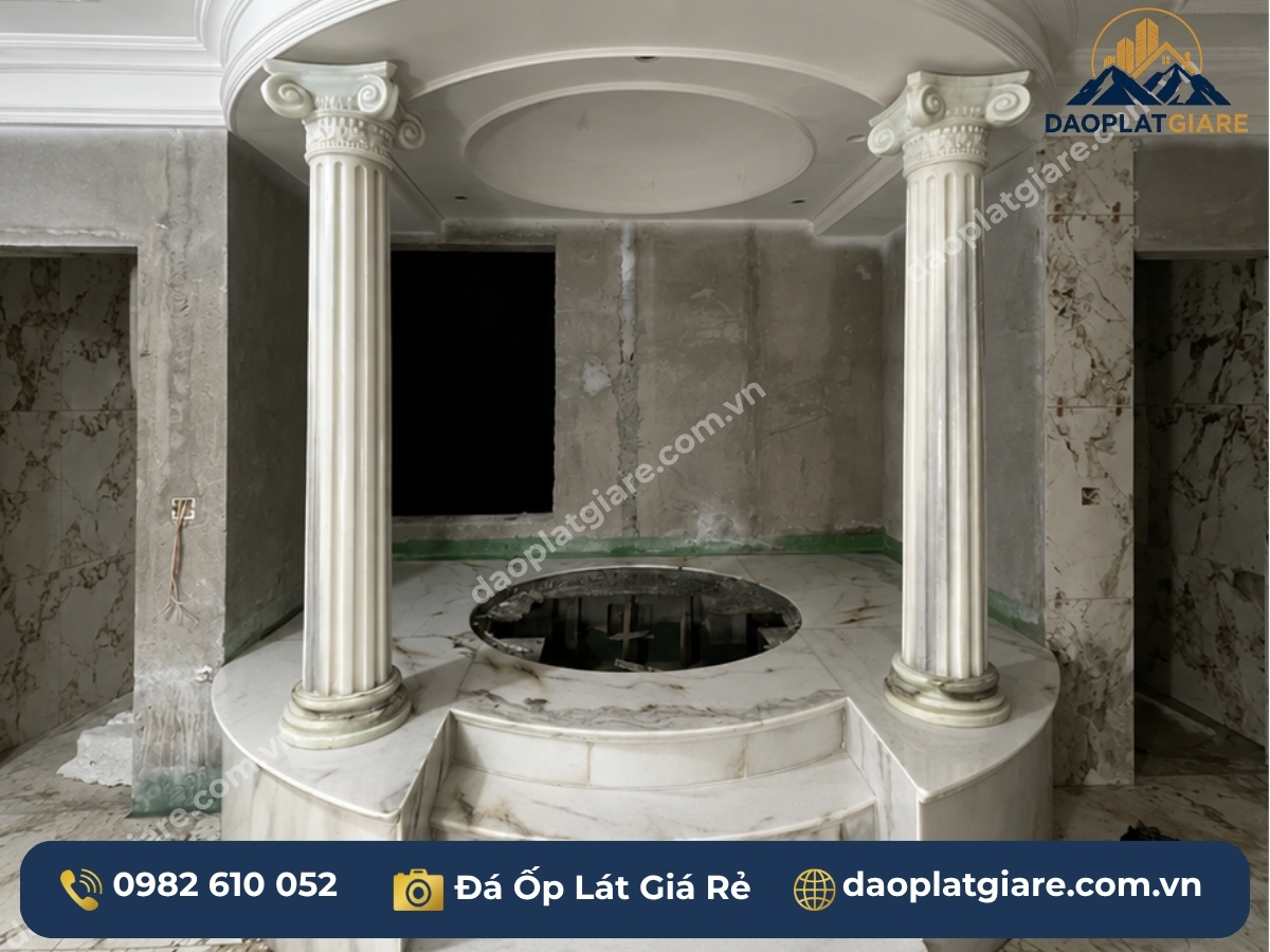 cột ốp đá marble trắng Yên Bái sảnh nhà Thiên Khôi