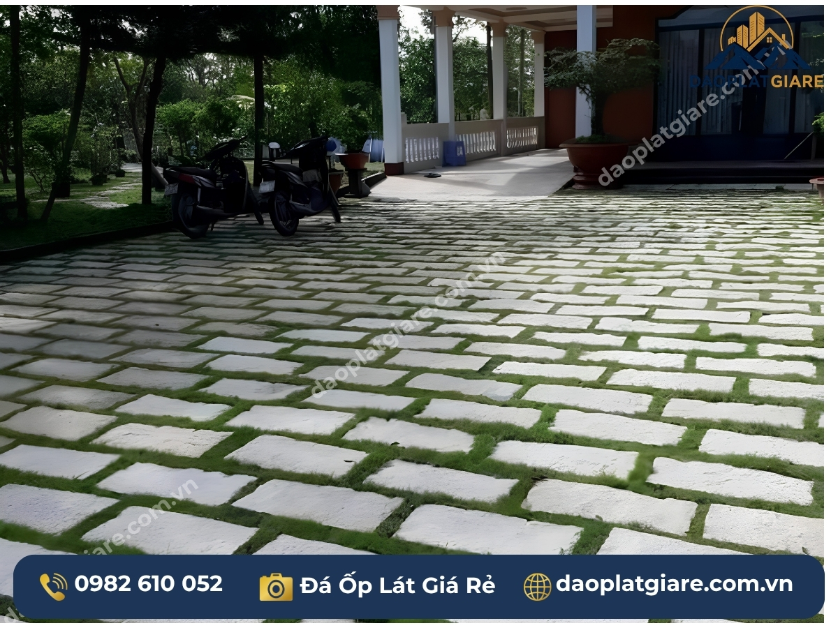 đá lát sân vườn granite xám chống trơn phun cát ngoài trời