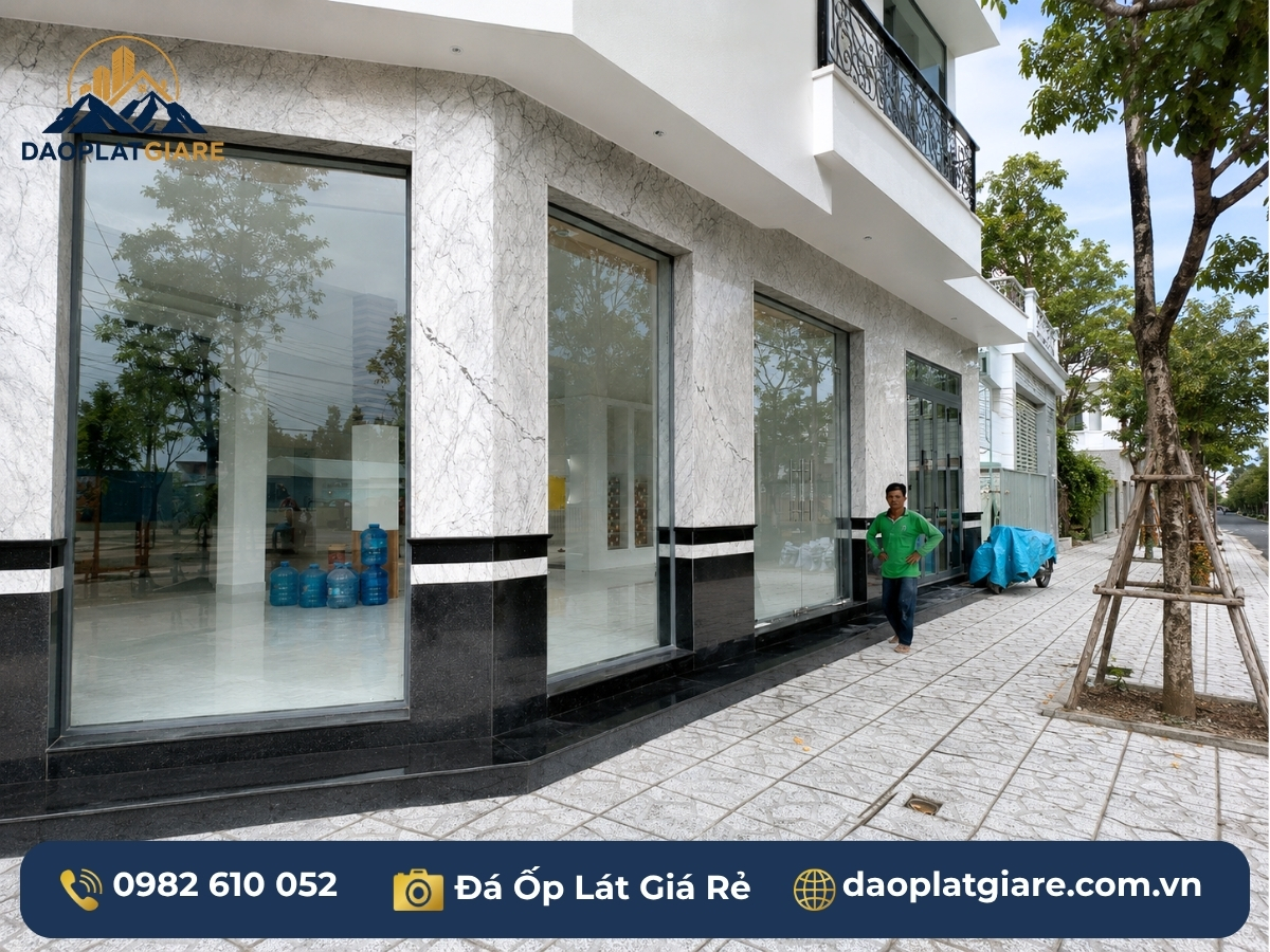 mẫu đá ốp mặt tiền biệt thự tân cổ điển đá granite xám