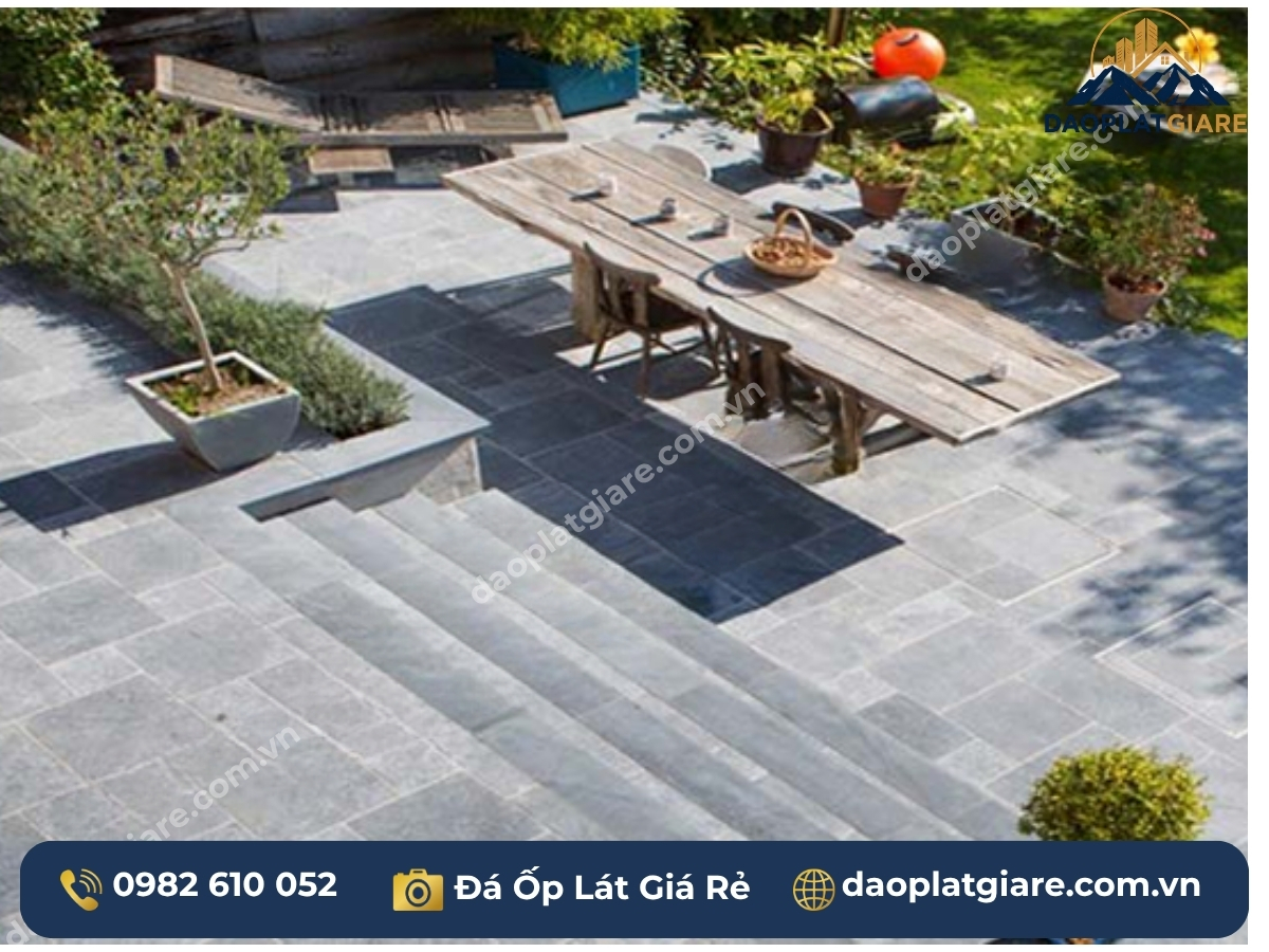 đá lát sân vườn granite xám phun cát hiện đại tối giản