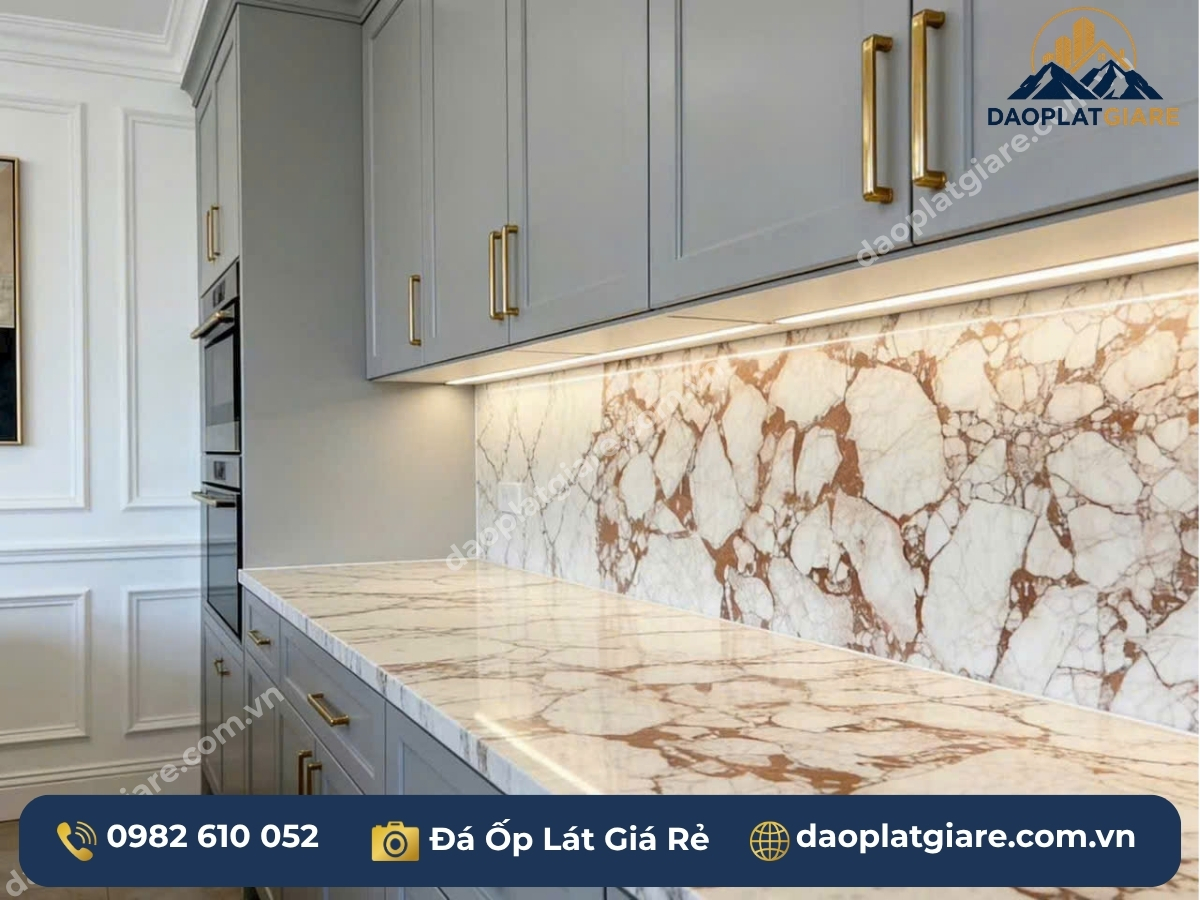Bàn đảo bếp đá marble hồng Rosaline