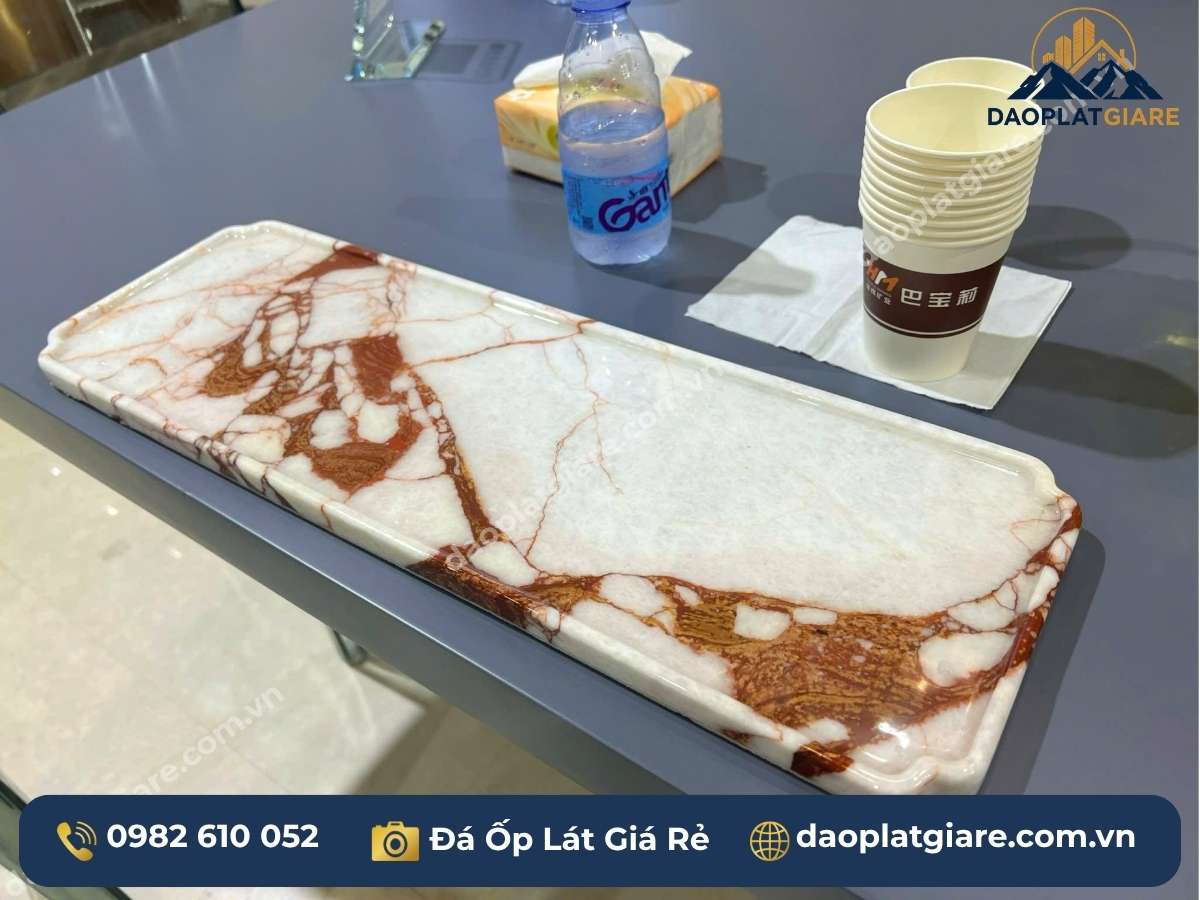khay đựng cốc đá marble đỏ Rosaline mỹ nghệ