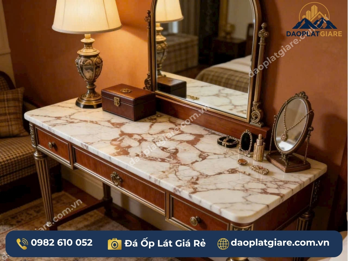 mặt bàn trang điểm đá marble đỏ Rosaline Yên Bái