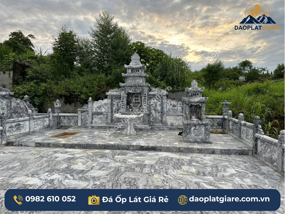 mộ đá marble trắng nhiều vân Yên Bái lăng mộ