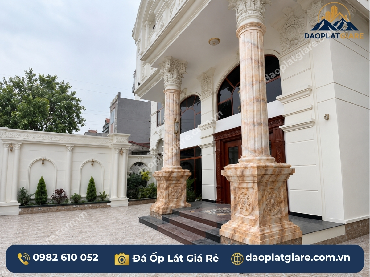 cột đá marble nguyên khối Yên Bái hoàn thiện tại công trình Thiên Khôi