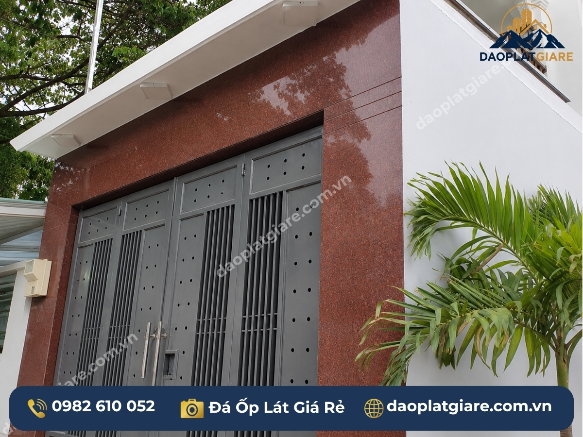 đá hoa cương granite đỏ ruby Bình Định ốp mặt tiền biệt thự Thiên Khôi