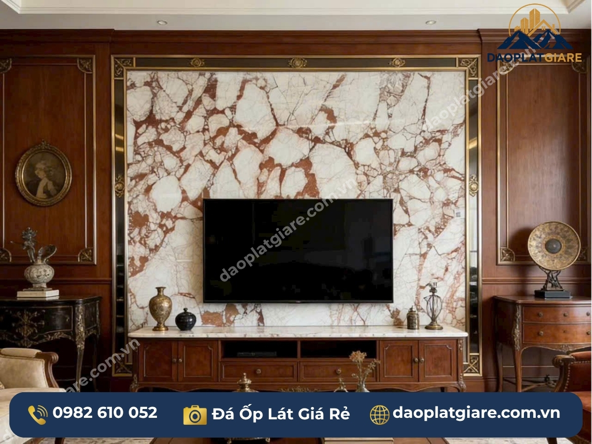 tranh đá marble đỏ Rosaline Yên Bái phòng khách