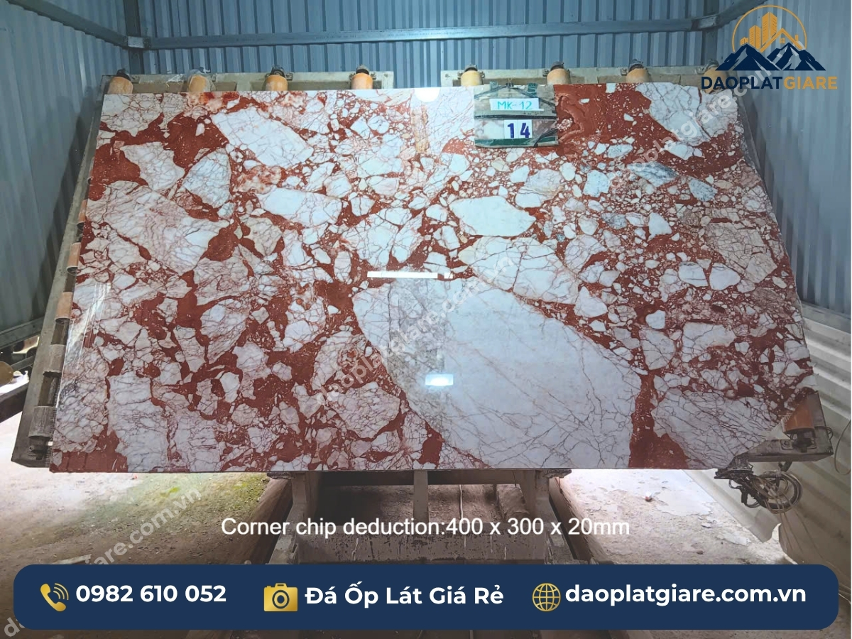 cận mặt đá marble đỏ Rosaline Yên Bái vân trắng