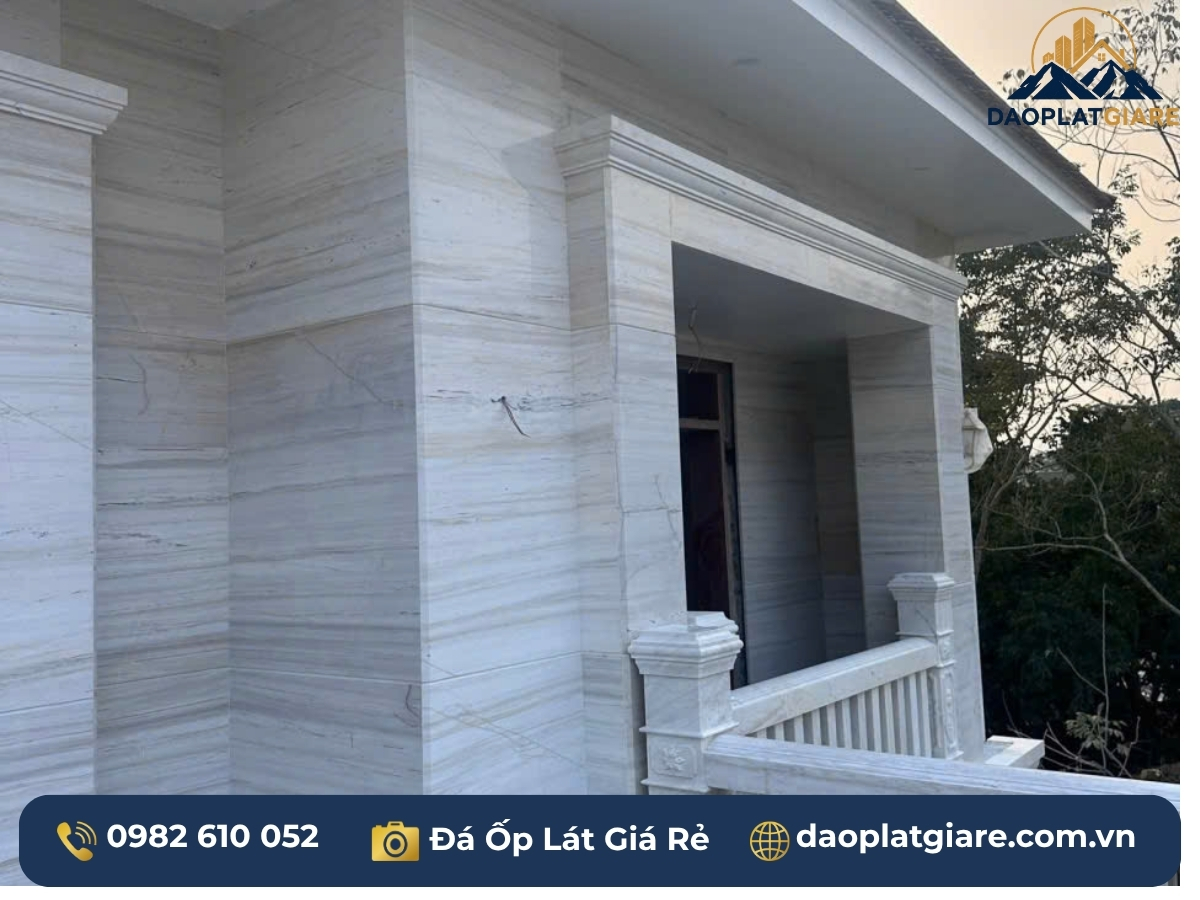 mẫu đá ốp mặt tiền đá hoa vân gỗ Yên Bái biệt thự ấm áp