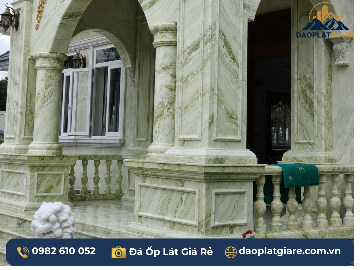 mẫu đá ốp mặt tiền đá marble xanh văn chấn biệt thự cổ điển