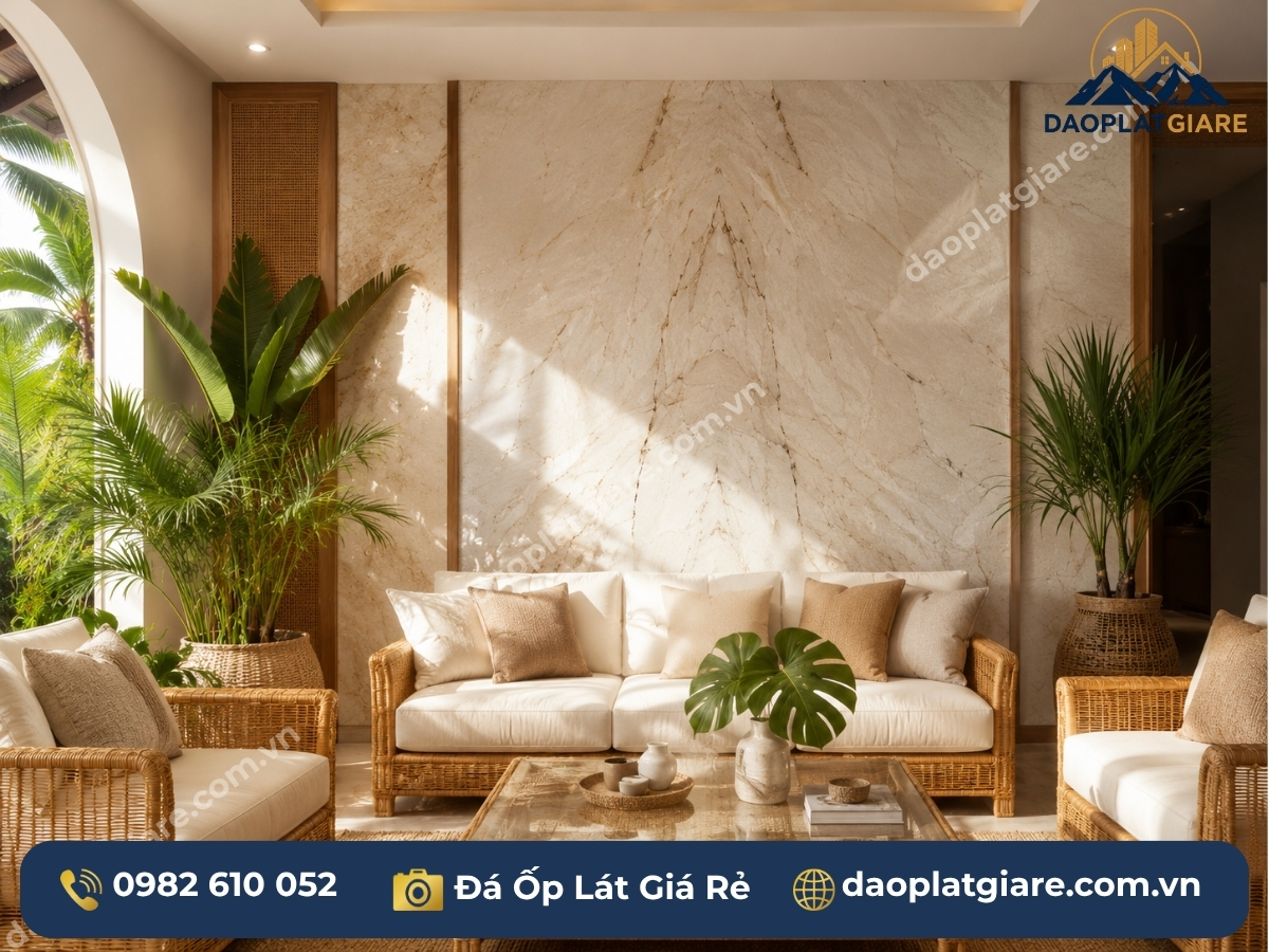 tường phòng khách travertine resort biệt thự ven biển
